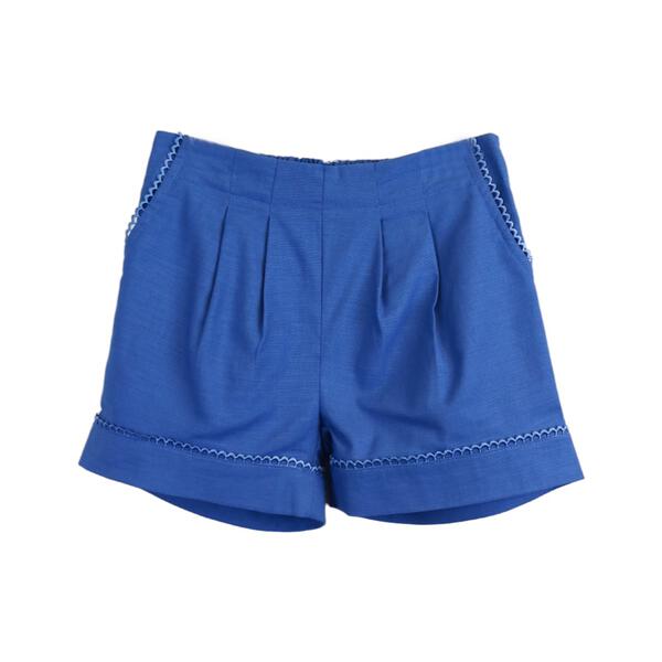 Crochet Trim Front Pleat Blue Shorts - doe a dear