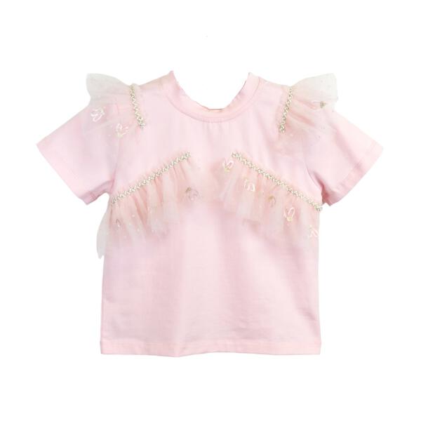 Pink Hearts Mesh Trim Tee - doe a dear