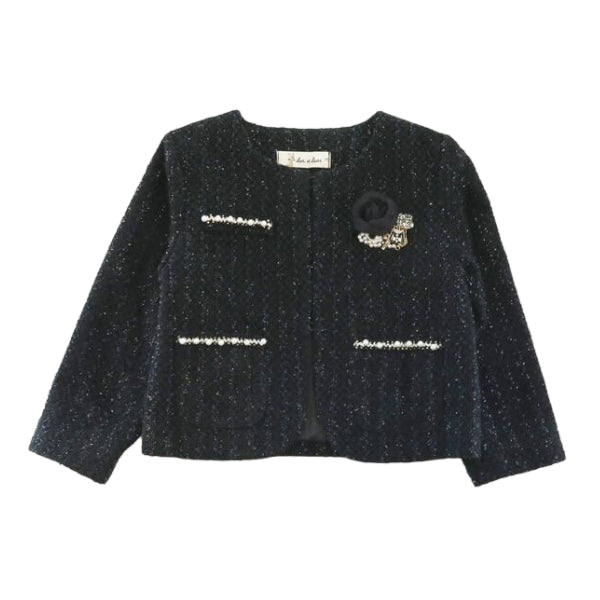 Pearl Trim Textured Jacket - Black - doe a dear