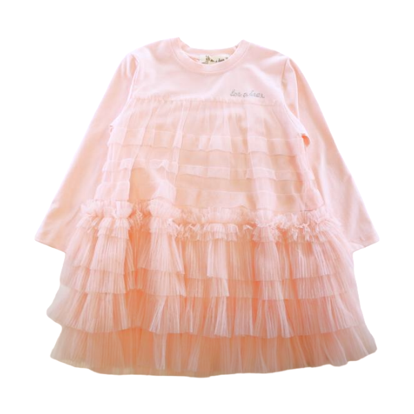 pink ruffle mesh dress Ruffle Mesh Layer Dress