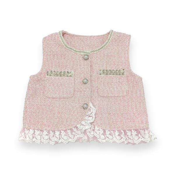Embellished Tweed Vest - Pink - doe a dear