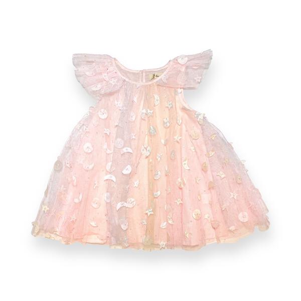 Moon & Star Embellished Mesh Dress - Pink - doe a dear