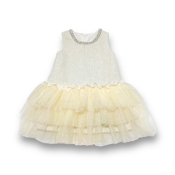Sleeveless Tweed Tulle Dress - Beige - doe a dear