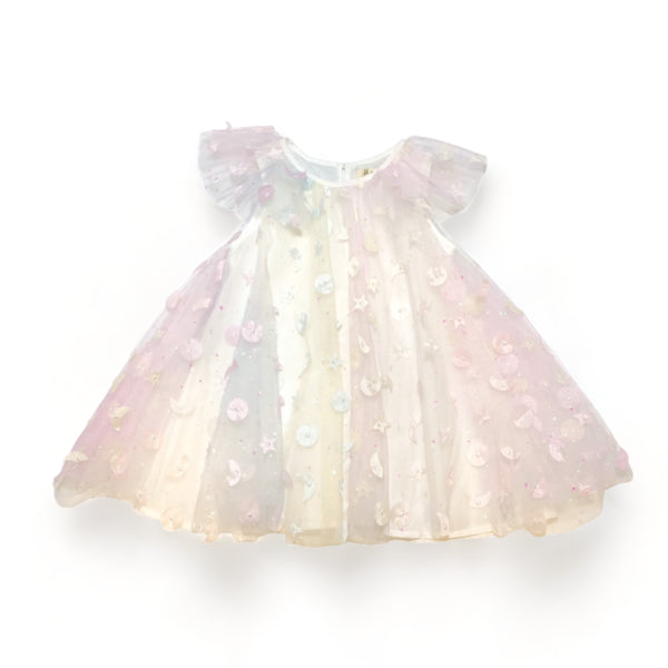 Moon & Star Embellished Mesh Dress - White - doe a dear
