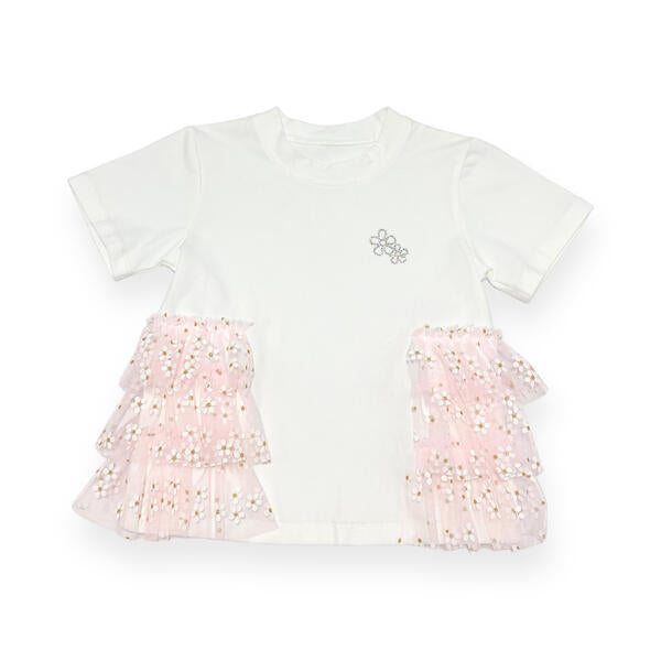 Daisy Mesh Side Trim Tee - pink - doe a dear