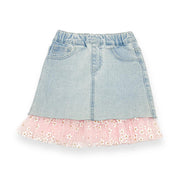 Pink Daisy Mesh Trim Denim Skirt - doe a dear