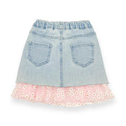 Pink Daisy Mesh Trim Denim Skirt - doe a dear
