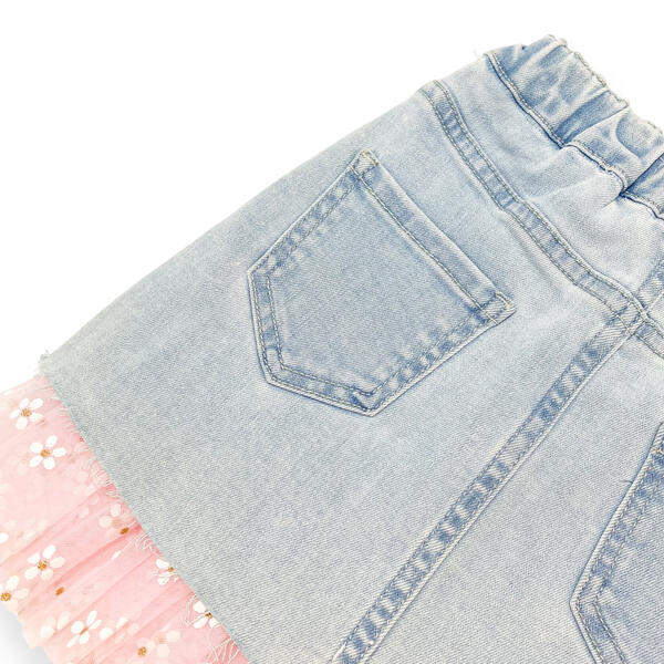 Pink Daisy Mesh Trim Denim Skirt - doe a dear