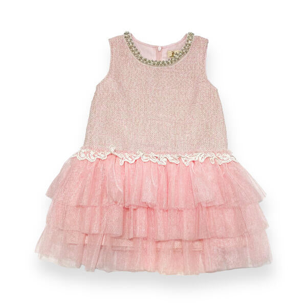 Sleeveless Tweed Tulle Dress - Pink - doe a dear