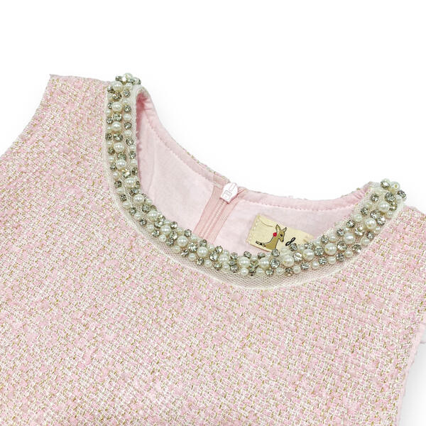 Sleeveless Tweed Tulle Dress - Pink - doe a dear