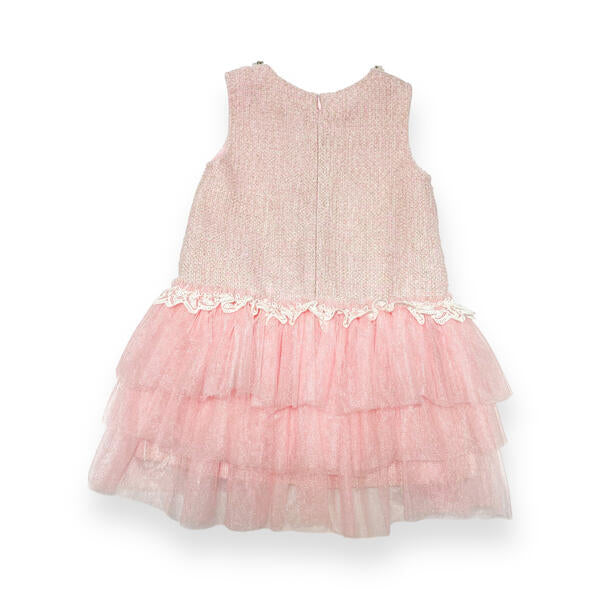 Sleeveless Tweed Tulle Dress - Pink - doe a dear