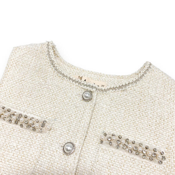 Embellished Tweed Vest - Beige - doe a dear