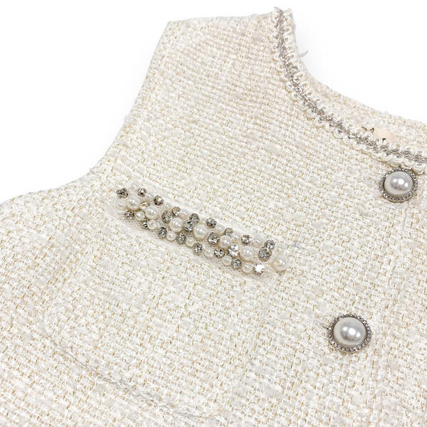 Embellished Tweed Vest - Beige - doe a dear