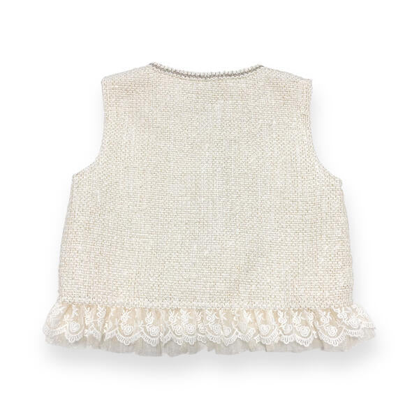 Embellished Tweed Vest - Beige - doe a dear