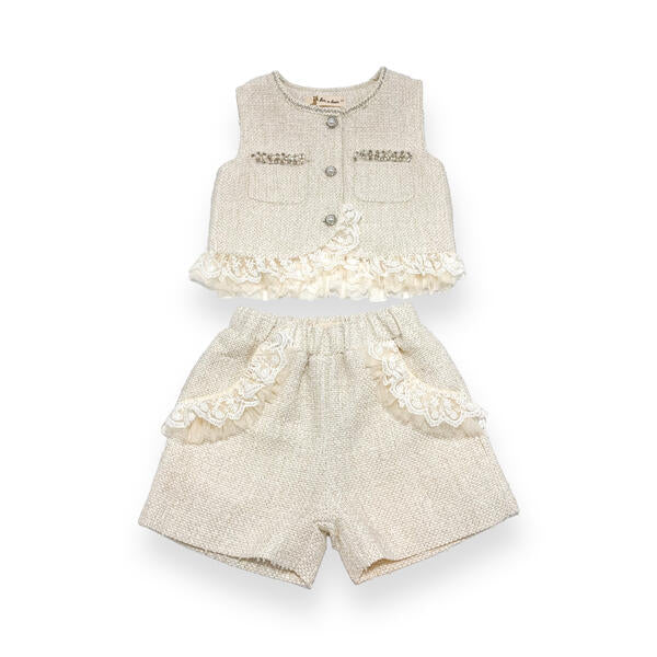 Embellished Tweed Vest - Beige - doe a dear