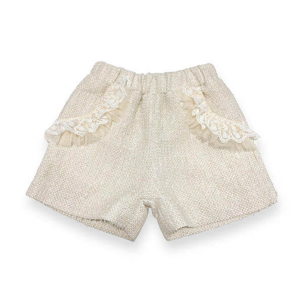 Organza Trim Tweed Shorts - Beige - doe a dear
