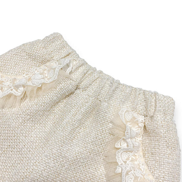 Organza Trim Tweed Shorts - Beige - doe a dear