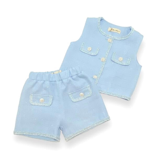 Novelty Button Tweed Shorts-blue - doe a dear