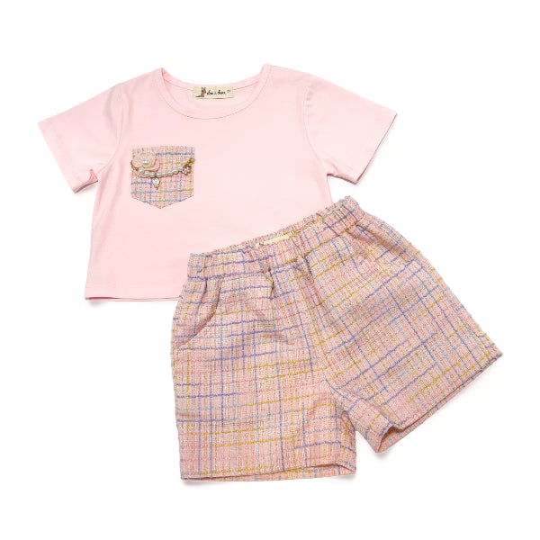 Plaid Tweed Shorts - Pink - doe a dear