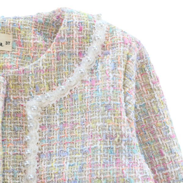 Pearl Trim Tweed Jacket - Multi Colored - doe a dear