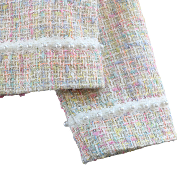 Pearl Trim Tweed Jacket - Multi Colored - doe a dear