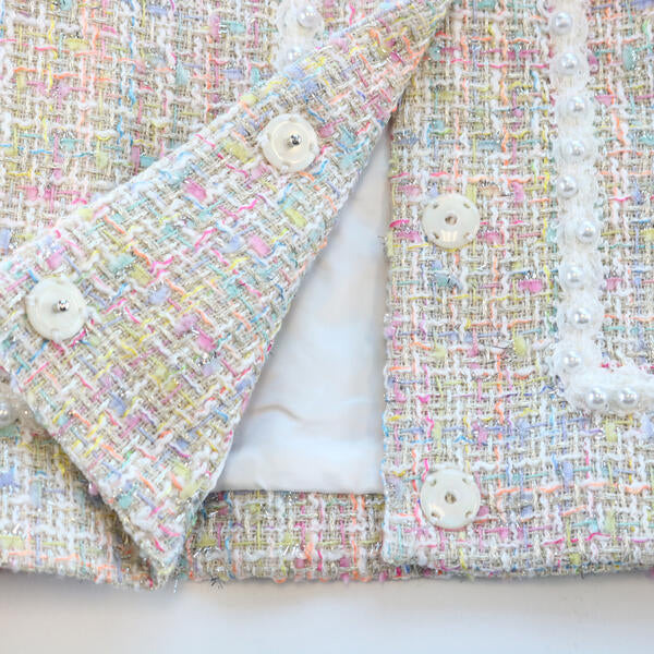 Pearl Trim Tweed Jacket - Multi Colored - doe a dear