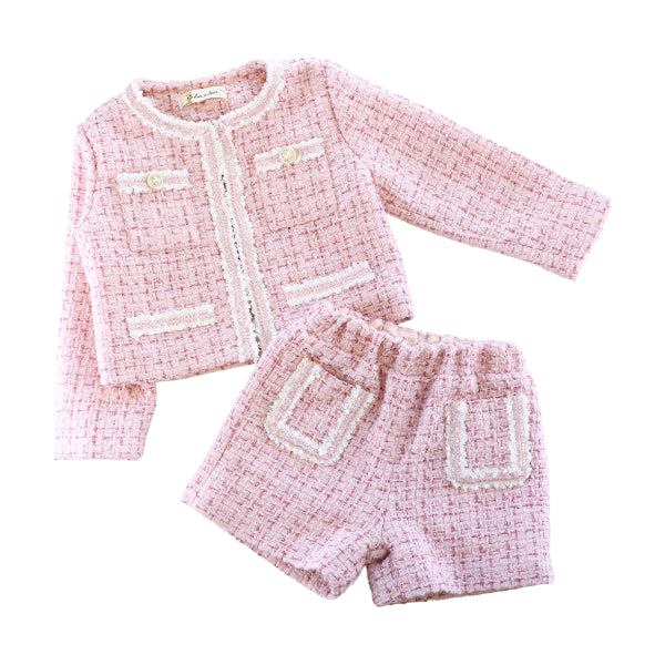 Sequin Trim Tweed Shorts - Pink - doe a dear