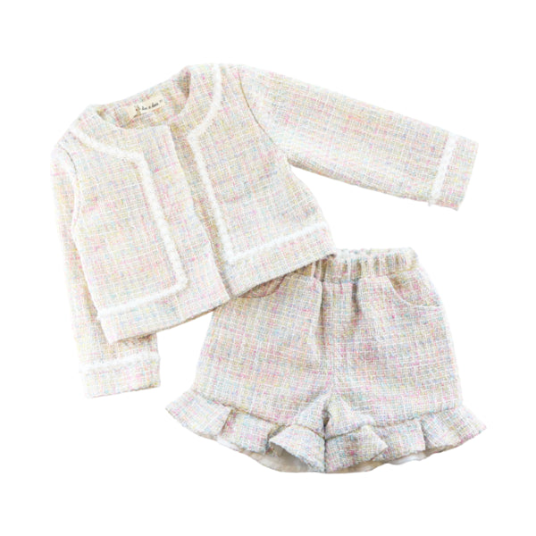 Pearl Trim Tweed Jacket - Multi Colored - doe a dear