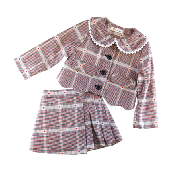 Heart Plaid Picot Hem Jacket - Red - doe a dear