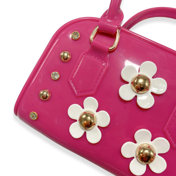 Floral Shiny Jelly Barrel Purse - Fuchsia - doe a dear