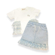Blue Daisy Mesh Trim Denim Skirt - doe a dear