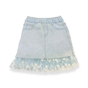 Blue Daisy Mesh Trim Denim Skirt - doe a dear