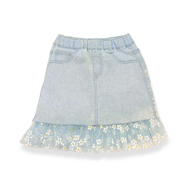 Blue Daisy Mesh Trim Denim Skirt - doe a dear