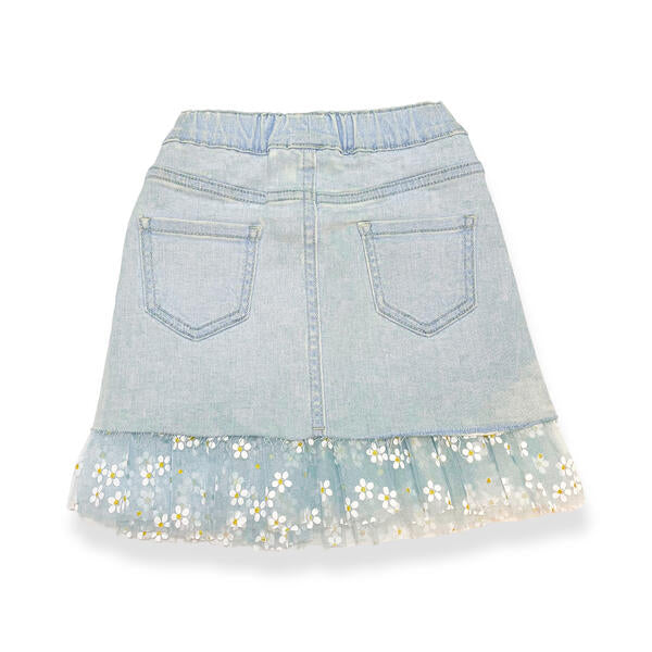 Blue Daisy Mesh Trim Denim Skirt - doe a dear