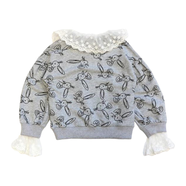 Grey Bunny Lace Trim Sweatshirt - doe a dear