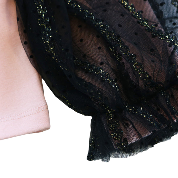 Contrast Mesh Bow & Slv Top - Pink - doe a dear