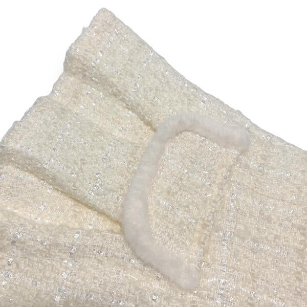 Ivory Fur Trim Pleat Tweed Skirt - doe a dear