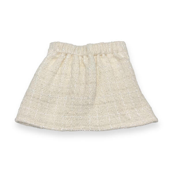 Ivory Fur Trim Pleat Tweed Skirt - doe a dear
