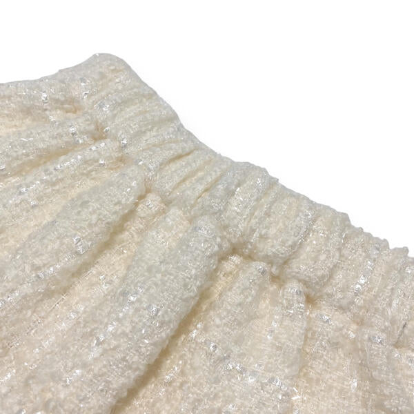 Ivory Fur Trim Pleat Tweed Skirt - doe a dear