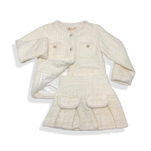 Ivory Fur Trim Pleat Tweed Skirt - doe a dear