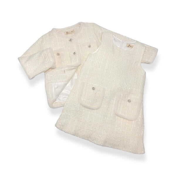 Ivory Fur Trim Tweed Dress - doe a dear