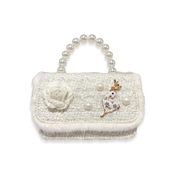 Ivory Fur Trim Tweed Purse - doe a dear