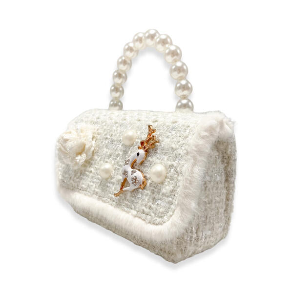 Ivory Fur Trim Tweed Purse - doe a dear