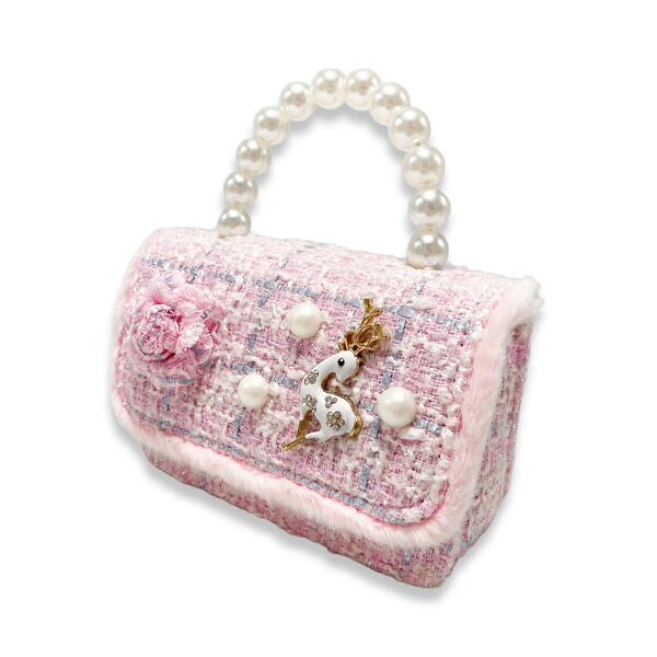 Pink Fur Trim Tweed Purse - doe a dear