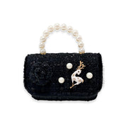 Black Fur Trim Tweed Purse - doe a dear