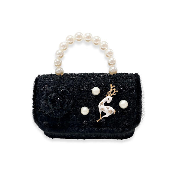 Black Fur Trim Tweed Purse - doe a dear