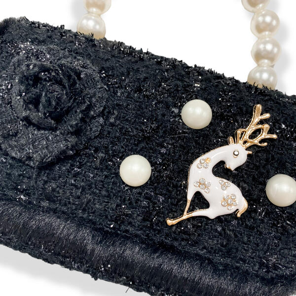 Black Fur Trim Tweed Purse - doe a dear