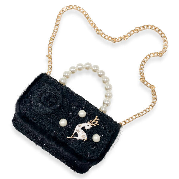 Black Fur Trim Tweed Purse - doe a dear