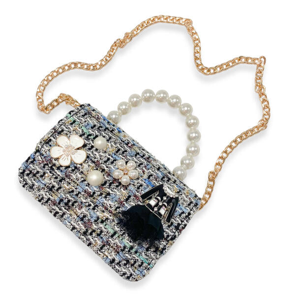 Blue Floral Charms Tweed Purse - doe a dear