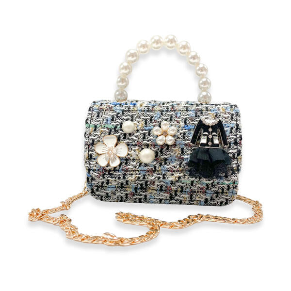 Blue Floral Charms Tweed Purse - doe a dear